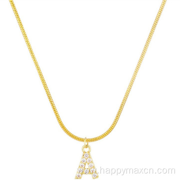 14kGold Snake Bone Chain Zircon Pendant Necklace